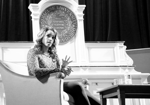 Dascha Polanco, star of the Netflix series “Orange is the New Black,” speaks at Hendricks Chapel on Wednesday night. Polanco talked to the audience about body image issues and being a Latina in the media.   