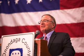 State Sen. John DeFrancisco gives a speech at the Republican Headquarters, after being re-elected Tuesday night.