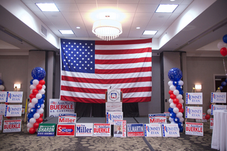 The stage of the Onondaga County Republican Headquarters' celebration Tuesday night at the Double Tree Hotel.