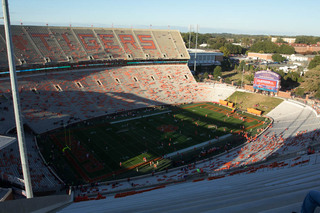 A wide view of Memorial Stadium well before kickoff between the Tigers and the Orange.