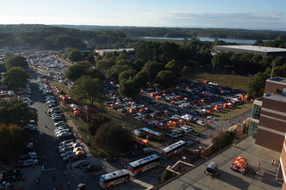 A wide view of Memorial Stadium's surroundings before the kickoff of Syracuse-Clemson.