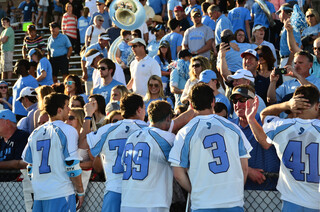 UNC players interact with the home fans after knocking off the No. 2 team in the country.
